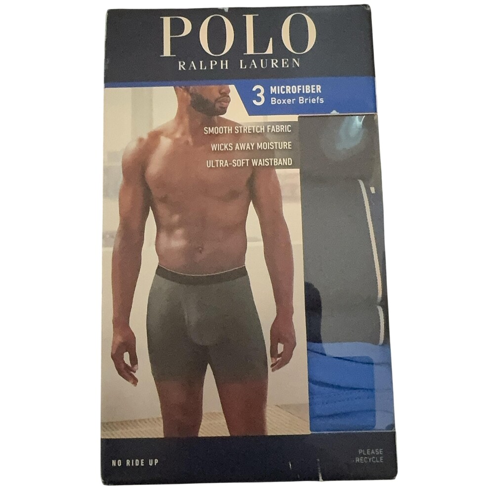 Polo Ralph Lauren Microfiber Boxer Brief Mens Small Blue 3 Pack Stretch Tagless